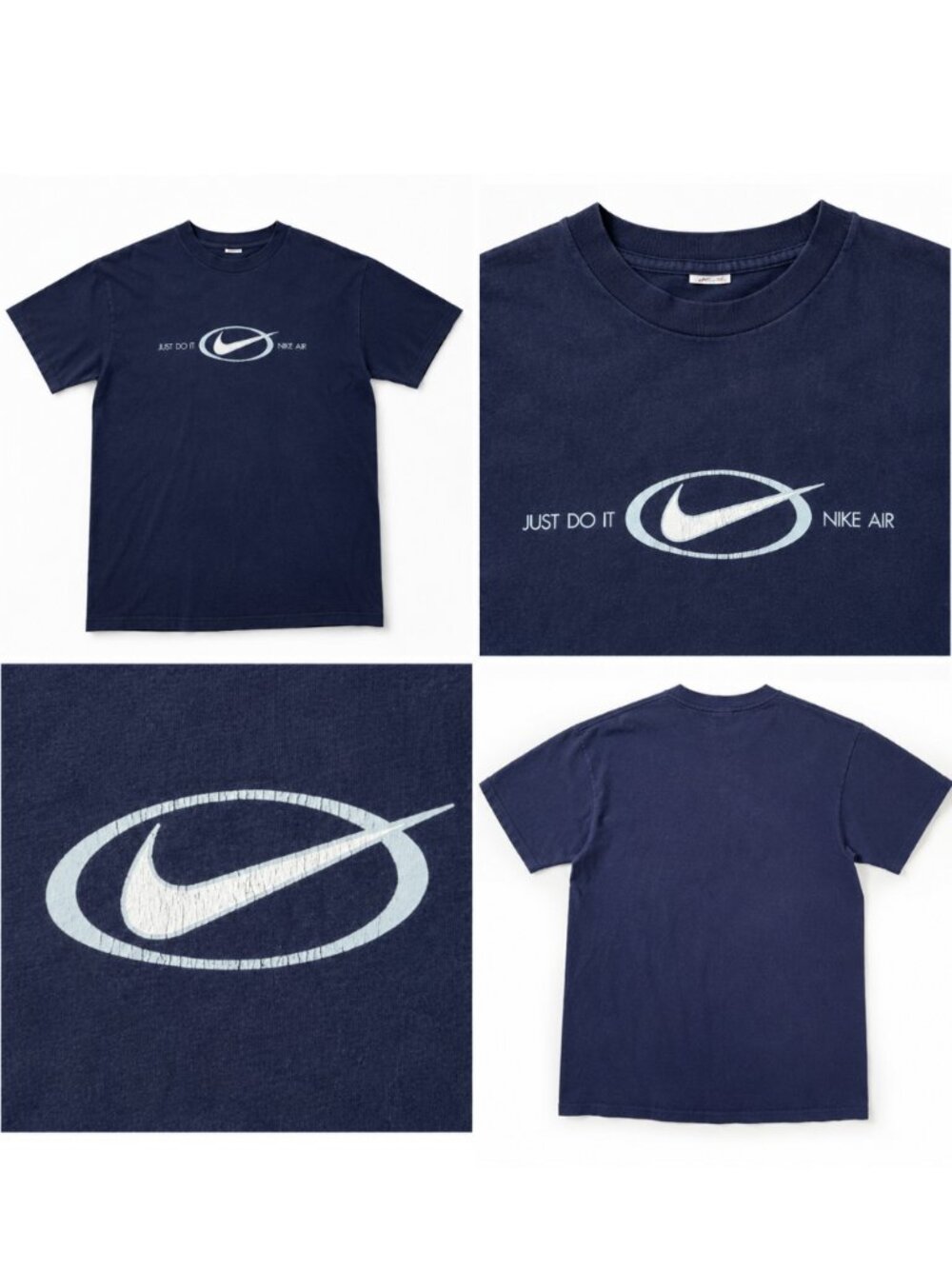 Vintage Nike Air Cropped Graphic Tee – Navy Silver Blue Y2K 90s Y 14-16, XS S